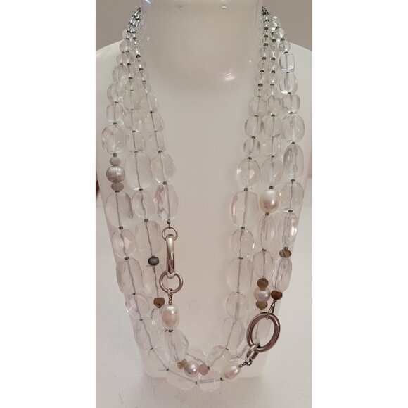 Silpada Sterling Silver Glass, Quartz Multi Strand Necklace 20" Long, E886 - Picture 2 of 9